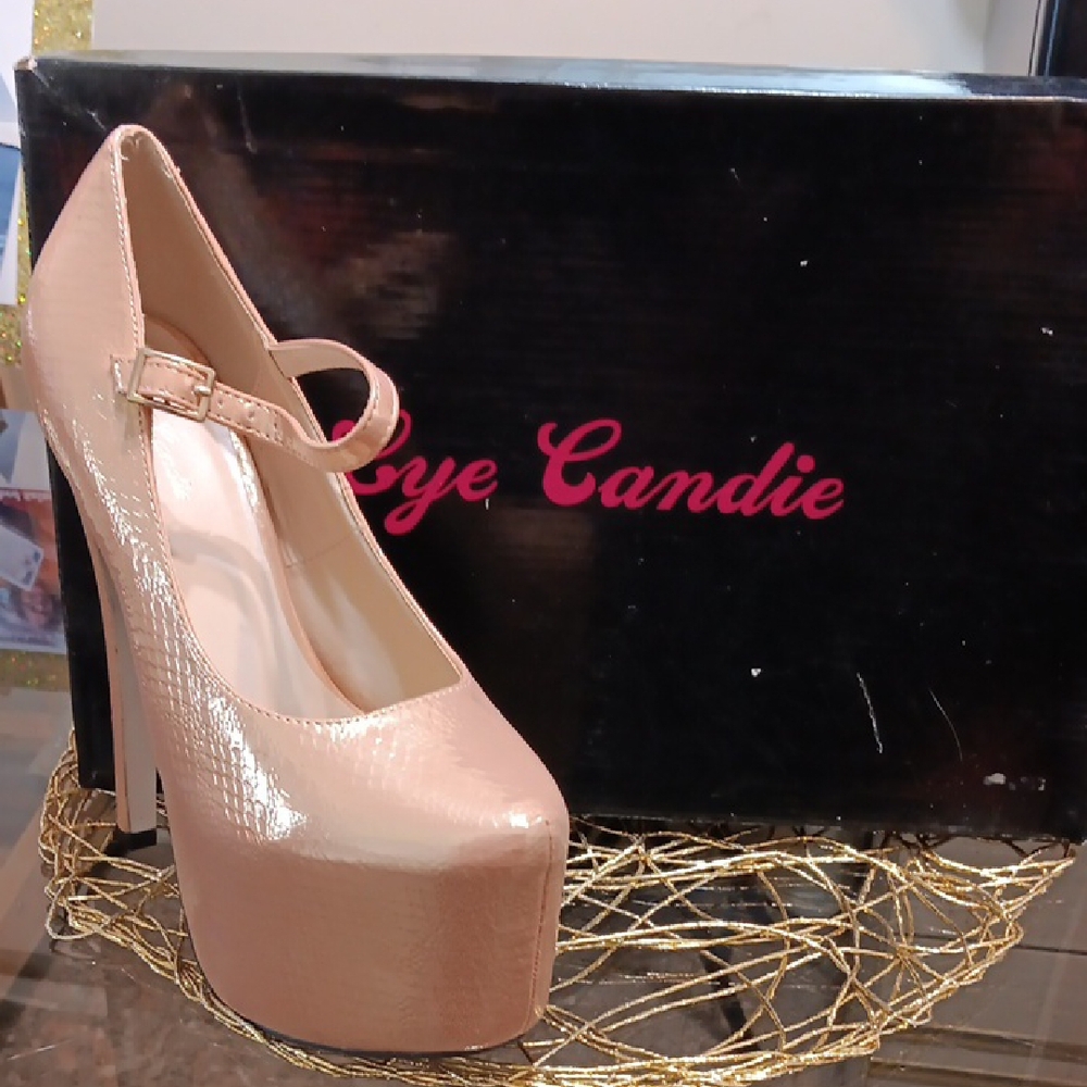 Eye Candie Tan Platform Stiletto Heels